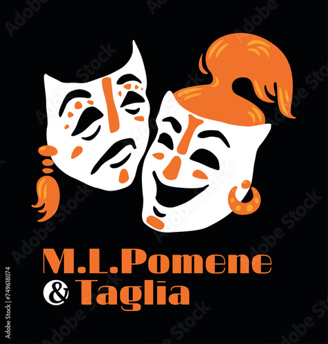 Modern theatre logotype template with melpomene and talia masks