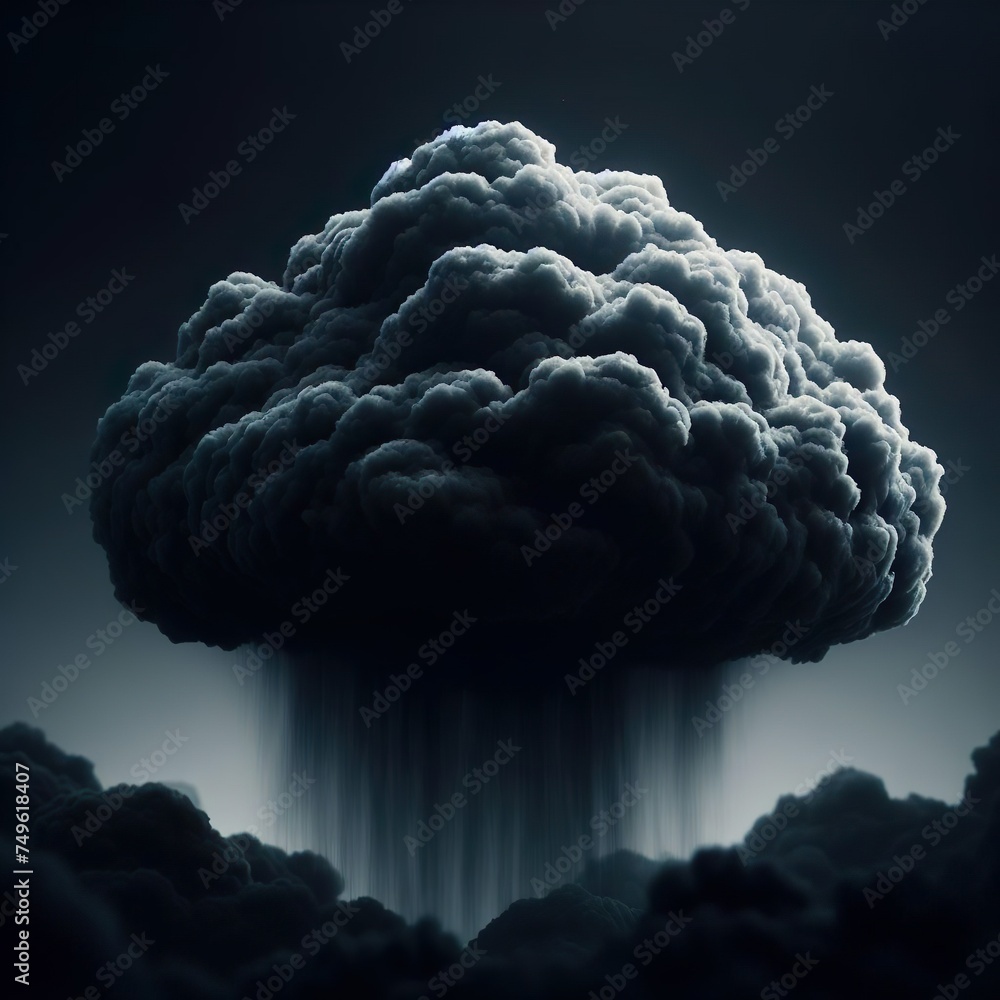 A black cloud floating in the air. This image can be used to depict a stormy weather or a dark atmosphere. - obrazy, fototapety, plakaty 