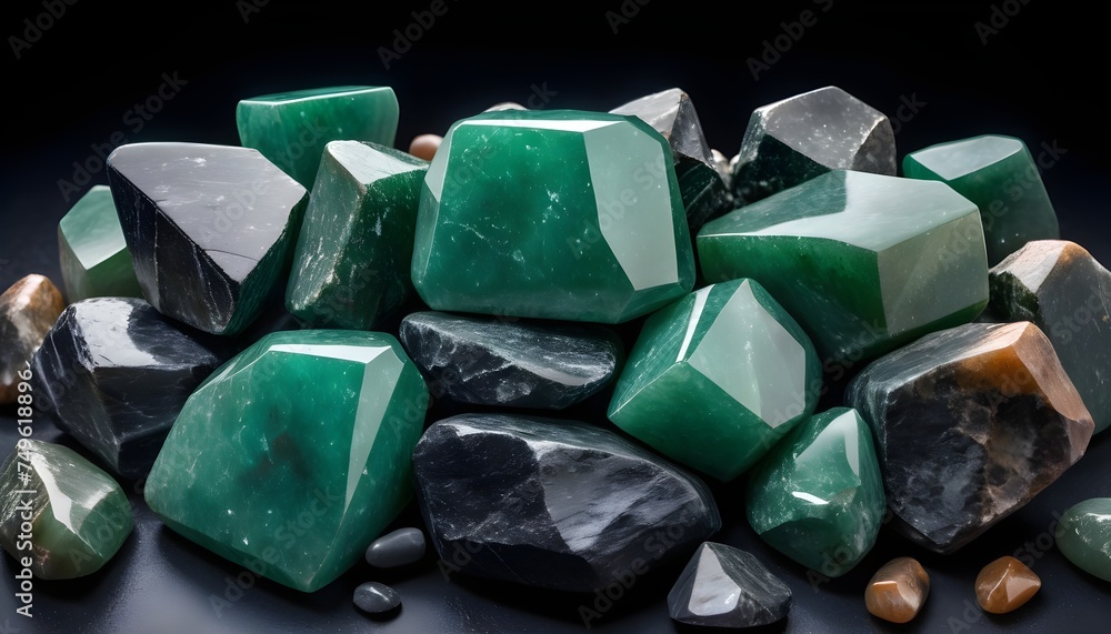 Green aventurine rocks and stones close-up