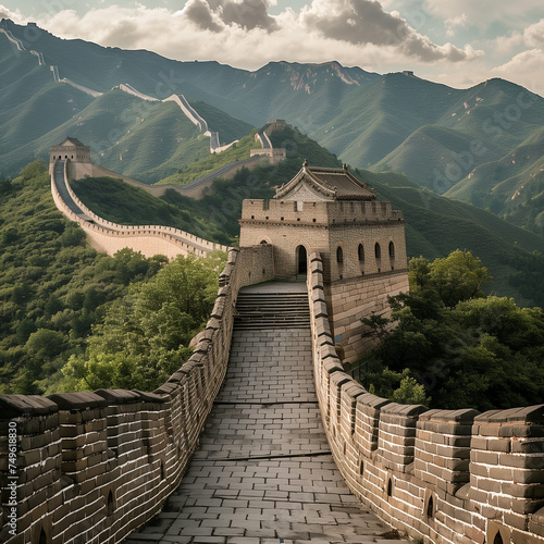 Majestic View of the Great Wall of China Winding Through Mountainous Landscape