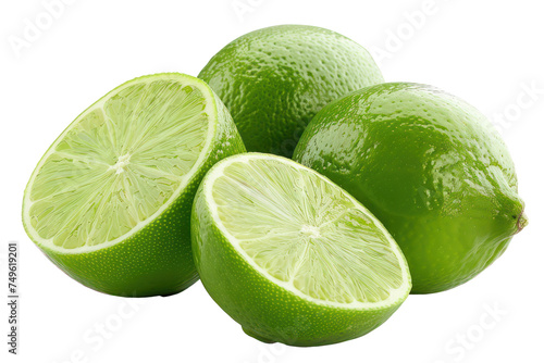 Fresh green lime and slice for culinary use, cut out - stock png.