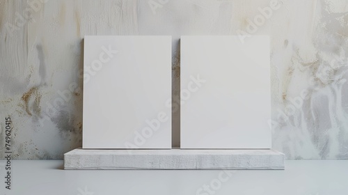 Mockup of two blank white papers on a wall with copy space for invitations, posters or advertising.