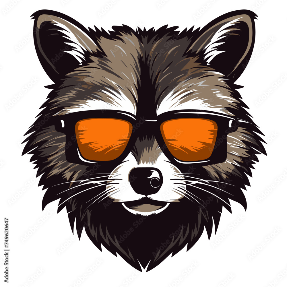 Raccoon with sunglasses. Vector illustration of a raccoon. Raccoon with sunglasses. Vector illustration of a raccoon.