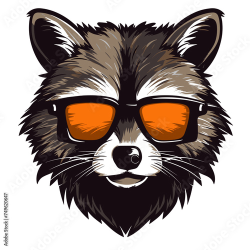 Raccoon with sunglasses. Vector illustration of a raccoon. © viklyaha