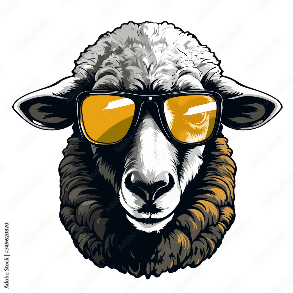 Fototapeta premium Sheep head with sunglasses isolated on white background. Vector illustration.