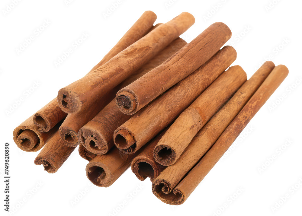 Whole cinnamon sticks, cut out - stock png.