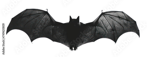 Stylized black bat silhouette with spread wings, cut out - stock png. photo