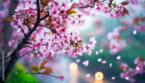 鮮やかなピンク色の桜のポートレート