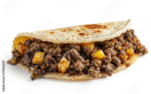 Traditional Scottish Dish in a Taco Shell Isolated on White Background.