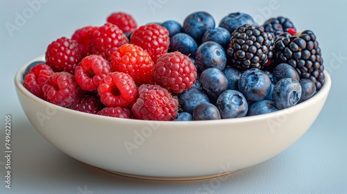 White Bowl Filled With Berries and Blueberries