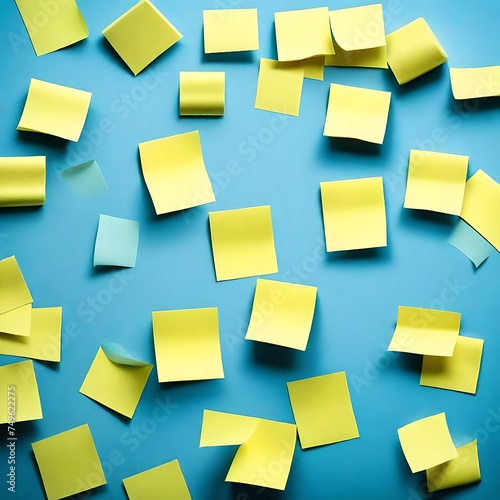 Yellow post its on a blue background with space to write text
