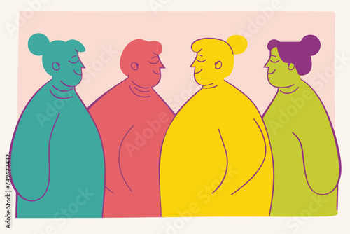 A group of plus size women, body positive vector illustration