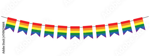 pride month pennant garland, rainbow flag, lesbian gay bisexual transgender concept, bunting party decoration, vector decorative element