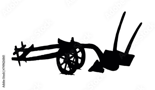 Ancient plow. Vector drawing object