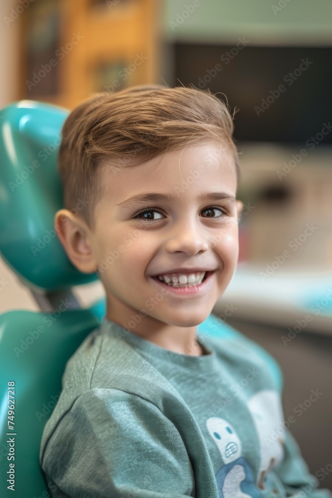 Young Boy Smiling in Dentist Chair Young Boy Smiling in Dentist Chair