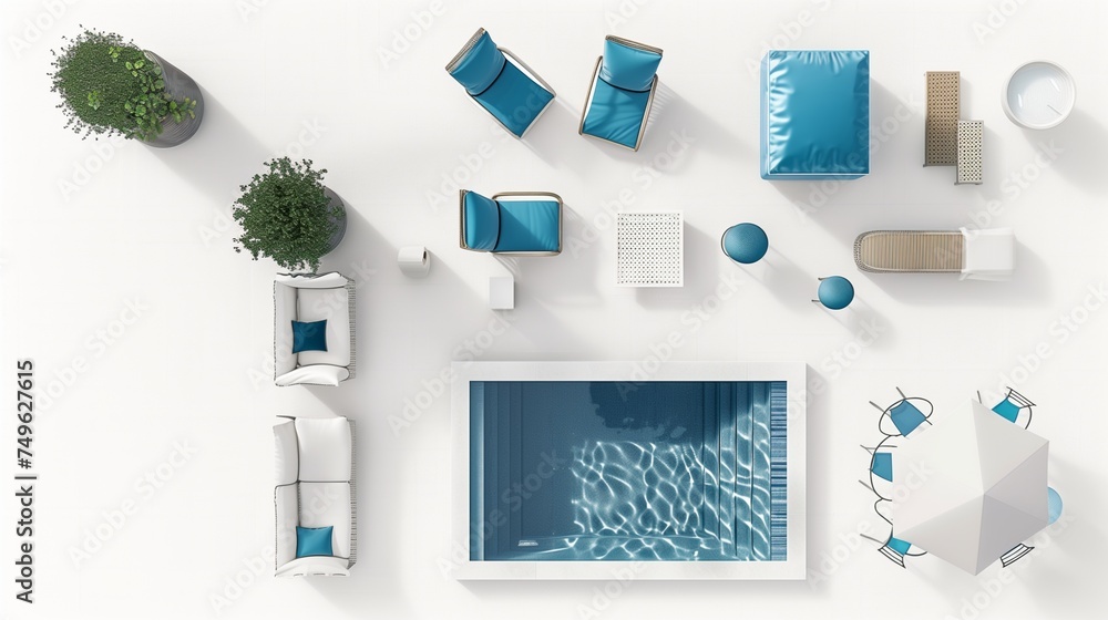 exterior pool furniture on top view for architecture use. florplan ...