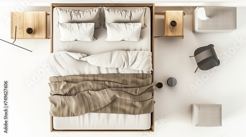 elegant bed furniture on top view for architecture use. florplan concept