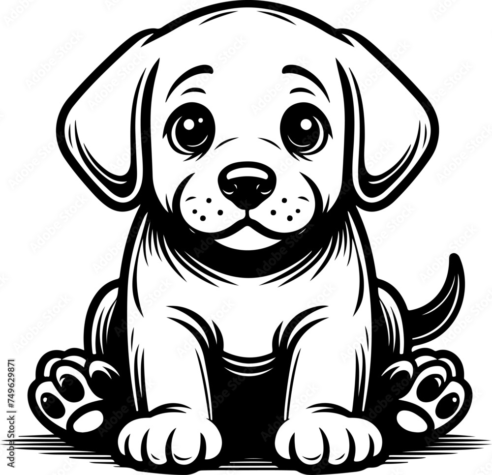 Cute puppy kid black outline cartoon style vector illustration. Coloring book.