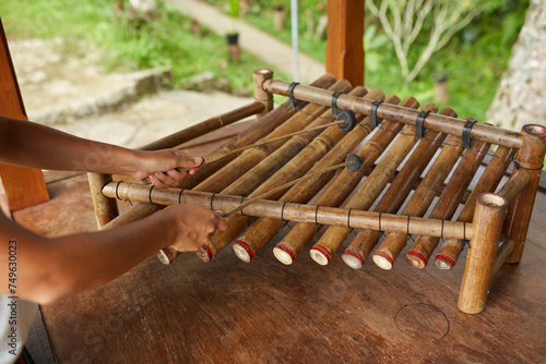 The traditional musical instrument gamelan is made of bamboo on the popular tourist island of Bali. photo