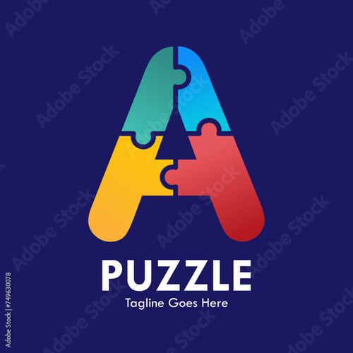 Letter a with puzzle design logo template illustration