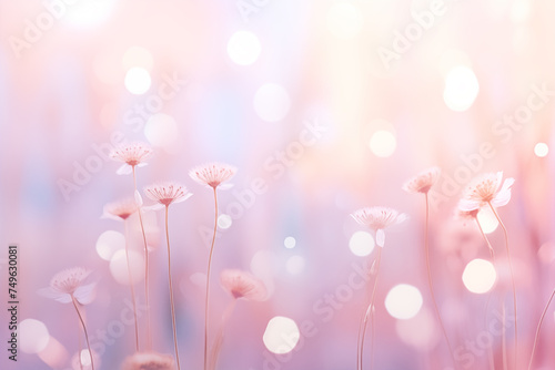 Unfocused, blurred glowy bokeh, spring flower blur sparkle background. Soft focus lights background.Magical.