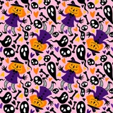 Halloween pumpkins seamless monsters and ghost pattern for wrapping paper and fabrics and linens and kids