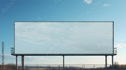 Prominent Blank Billboard Against Clear Blue Sky Above a Busy Road