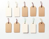 Blank Label Collection for Pricing and Discount on Products. Isolated White Background with String for Parcel, Paper and Price Tags