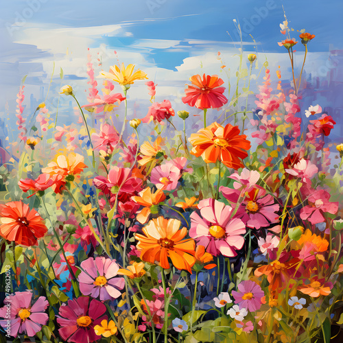 Vibrant Canvas of Radiant Petals: A Stunner Display of Bright, Colorful Flowers in Full Bloom