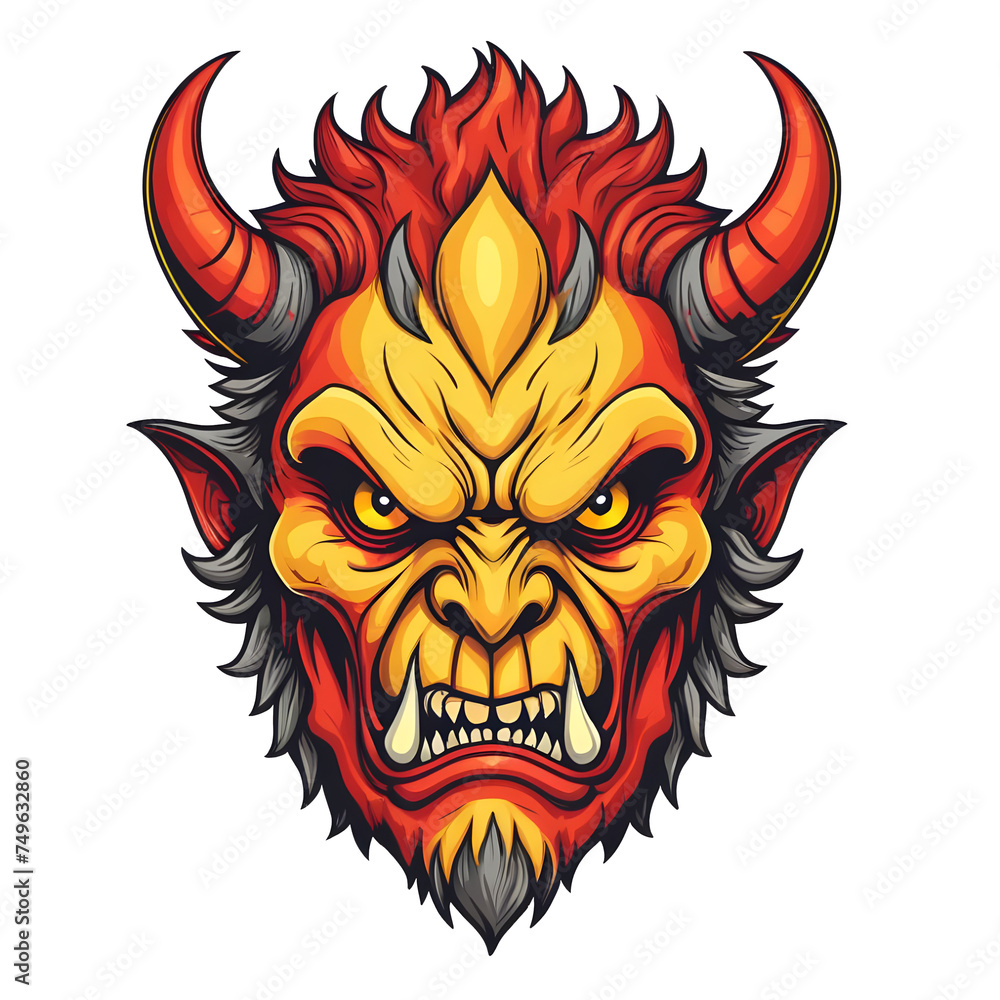 devil demon beast head design. for sticker, mask, etc. colorful concept