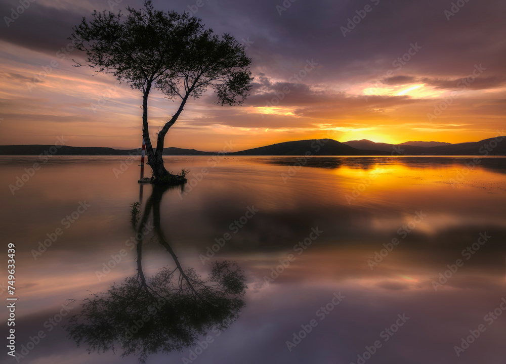 sunset over the lake