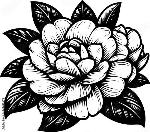 Peony flower black outline vector illustration. Coloring book.