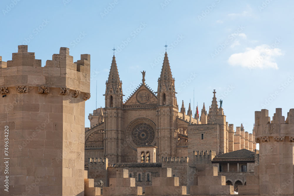 Cathedral of Palma de Mallorca seen from the terrace of La Lonja building. Balearic Islands, Spain