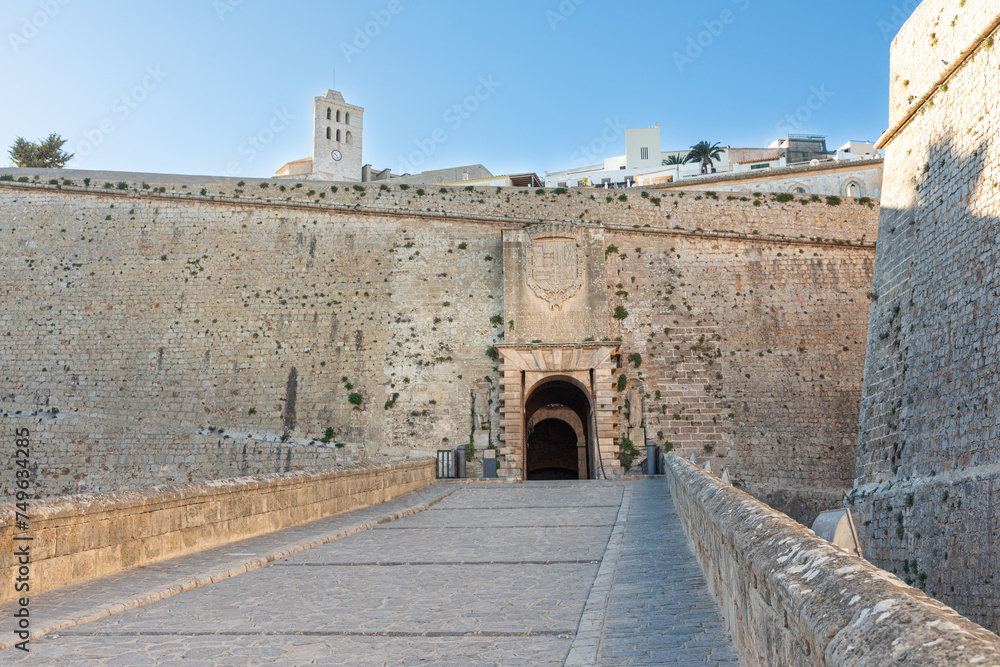 ancient city of Ibiza. Portal de Ses Taules in Dalt Vila of Ibiza town, on the island of Ibiza (Balearic Islands, Spain).