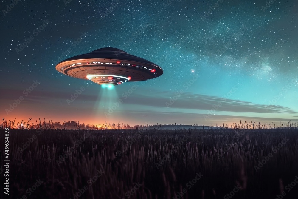 A UFO sighting at night over a field. A UFO sighting at night over a field.
