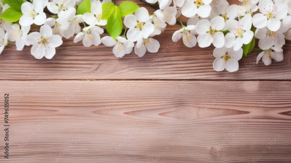 Spring blossoms flowering on a wooden background Spring blossoms flowering on a wooden background