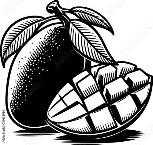 Mango black outline vector illustration.