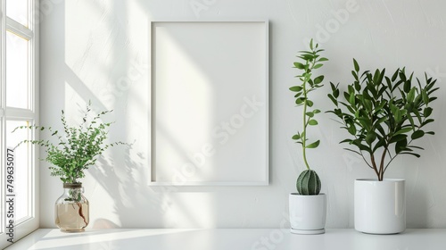 A minimalist white picture frame hangs on the back wall. Add simplicity but elegance to the space. photo