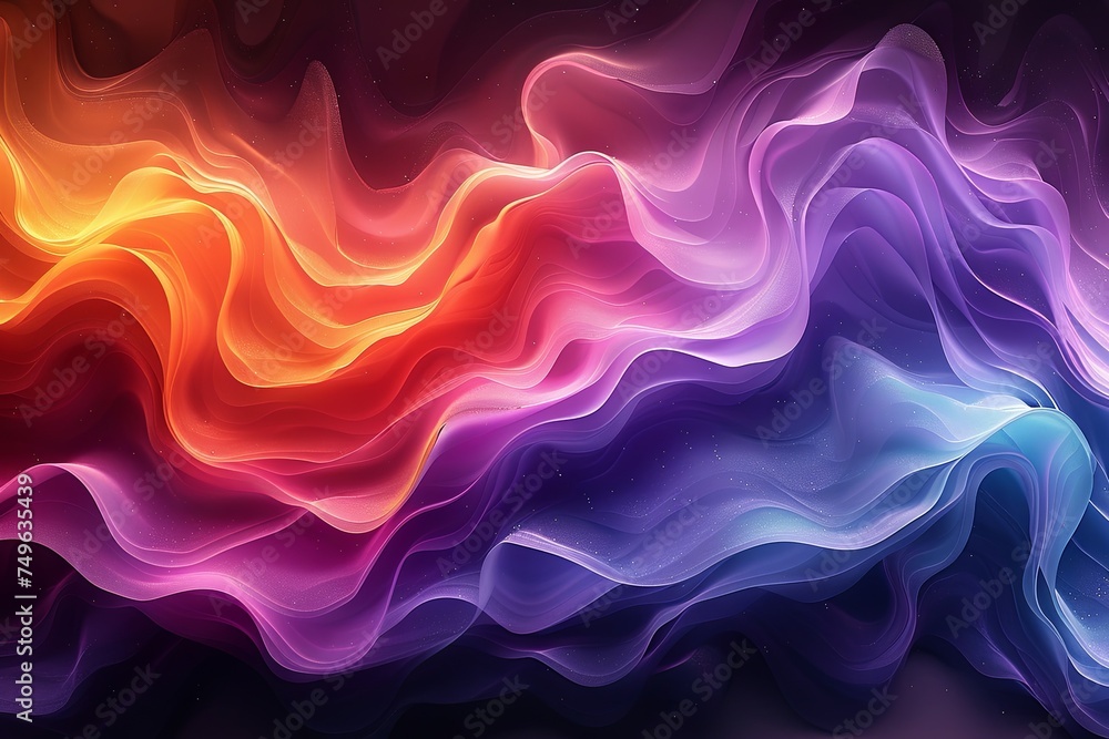Obraz premium colorful glowy texture 3d art, in the style of art nouveau organic flowing lines, iridescent, flowing fabrics, dark, foreboding colors, abstraction. Generative AI