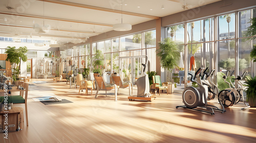 A gym interior for seniors, focusing on accessibility and user-friendly equipment. photo