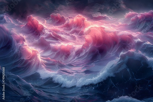 waves a wallpapers, backgrounds, 3d, art, high, in the style of realism with surrealistic elements, light magenta and dark cyan. Generative AI
