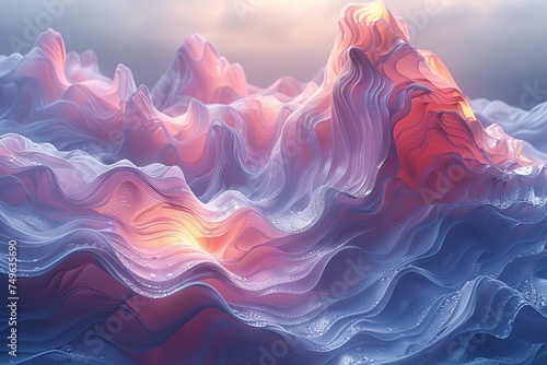 waves a wallpapers, backgrounds, 3d, art, high, in the style of realism with surrealistic elements, light magenta and dark cyan. Generative AI.