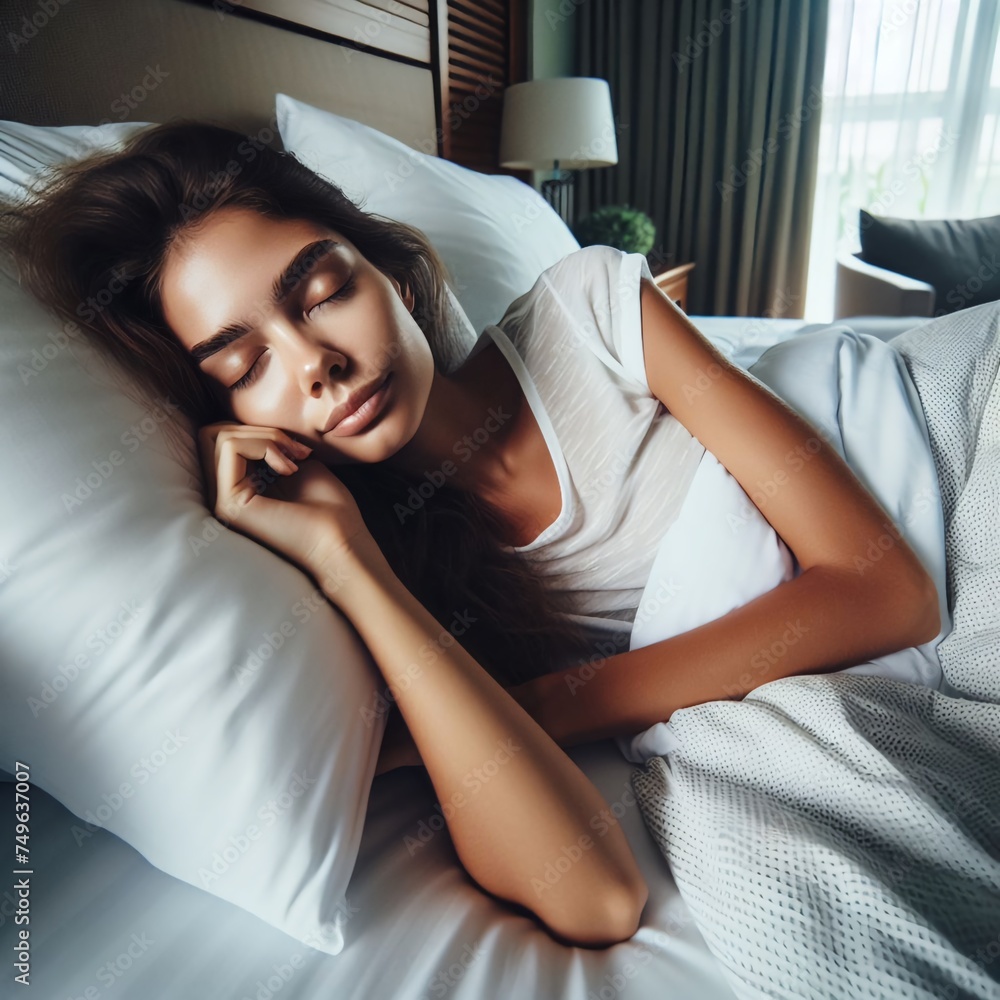 a woman sleeping in bed a woman sleeping in bed