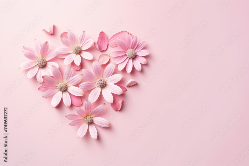 A heart-shaped arrangement of pink flowers on a pale background, symbolizing love and beauty. A heart-shaped arrangement of pink flowers on a pale background, symbolizing love and beauty.