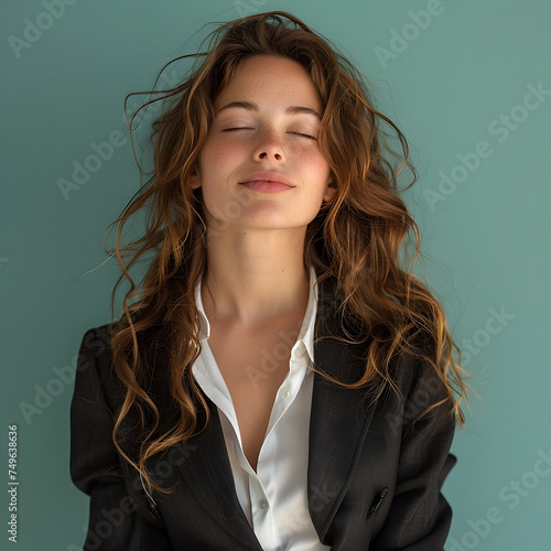 Stylish Businesswoman Posing with Confidence on Blue Background