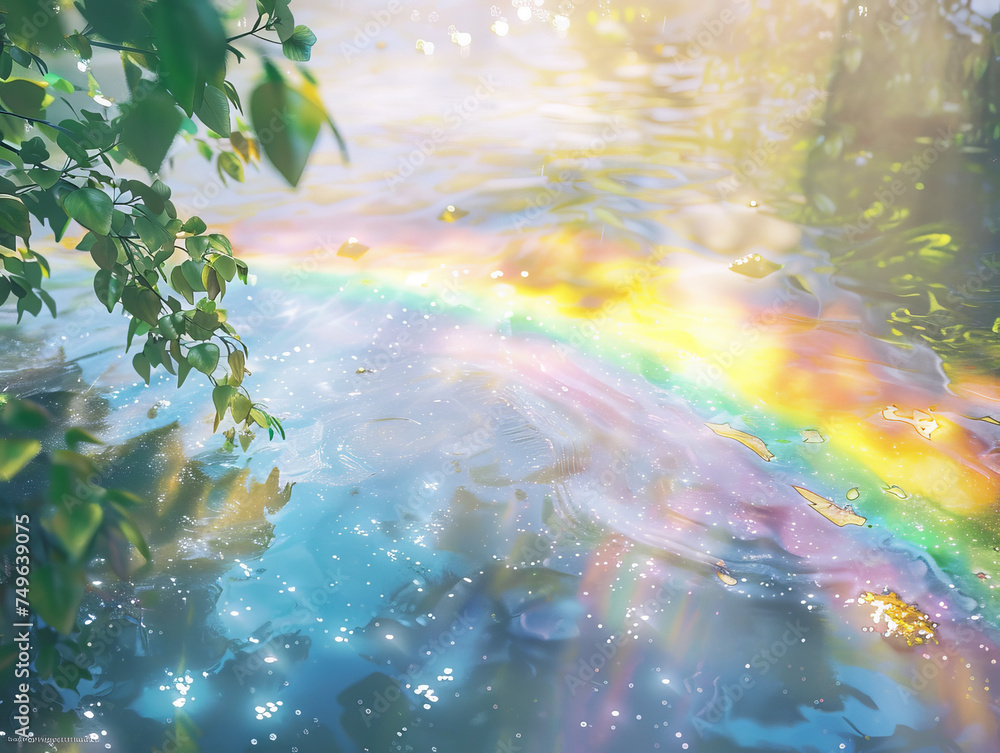 Obraz premium Sunlit Rainbow Colors Refracting on Water Surface