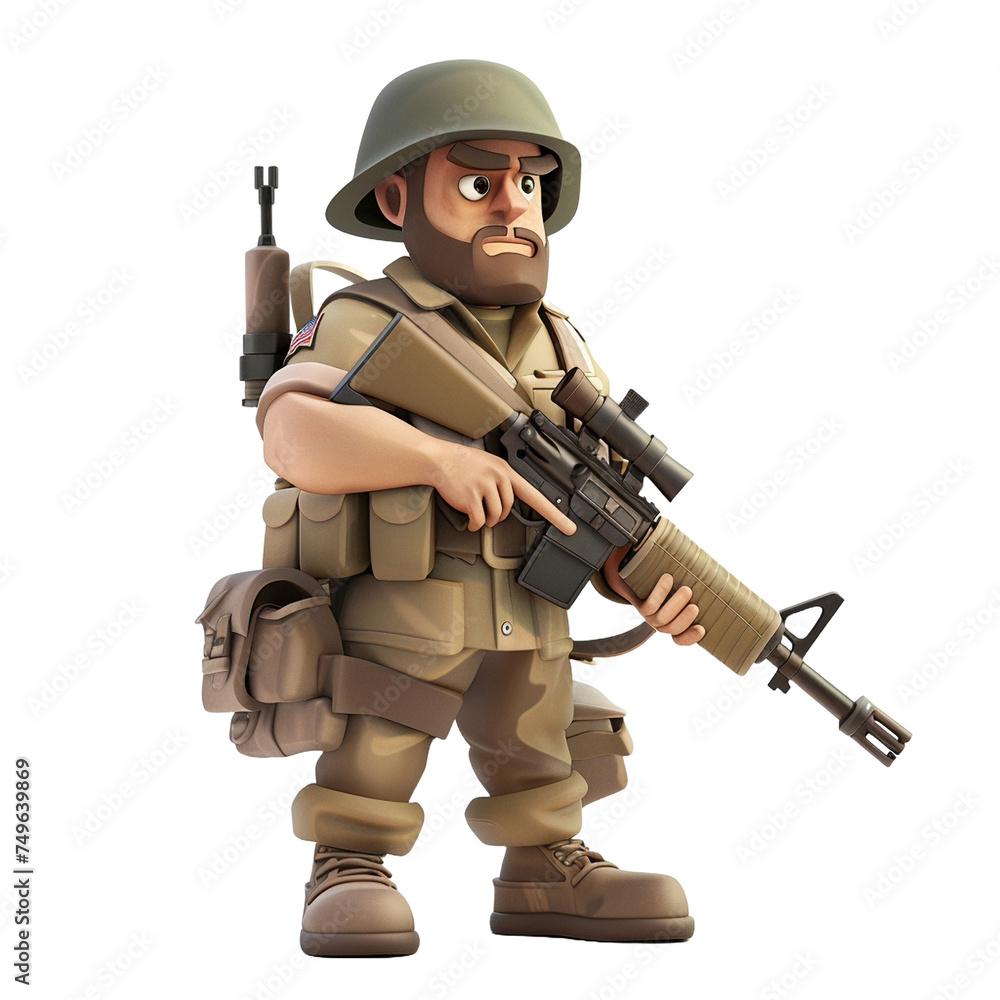 soldier with rifle - vector cartoon illustration isolated on white ...