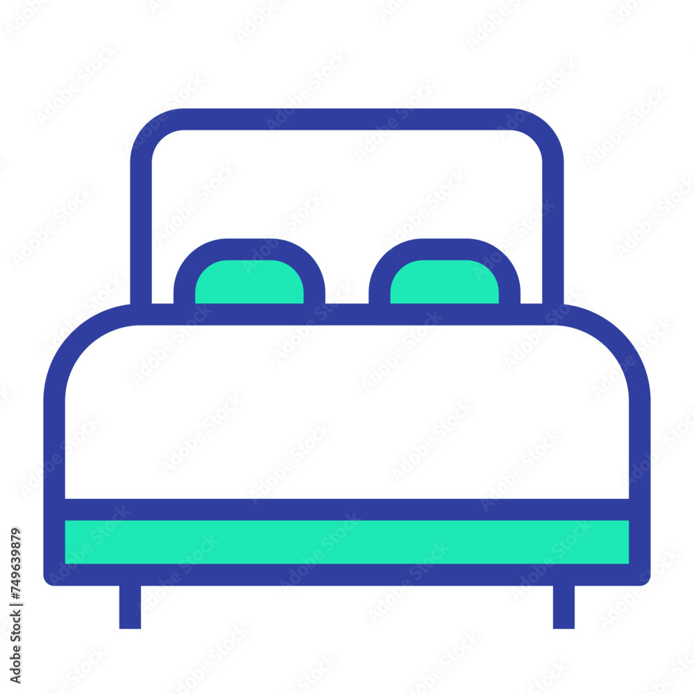This is the Double Bed icon from the Hotel icon collection with an Color Lineal style This is the Double Bed icon from the Hotel icon collection with an Color Lineal style