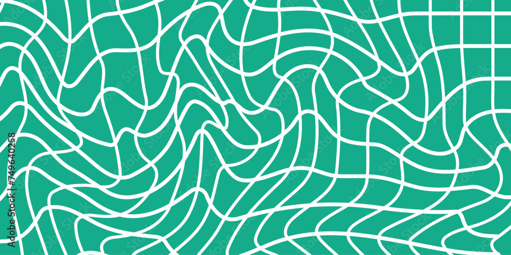 Groovy Psychedelic Background with white mesh on green background.