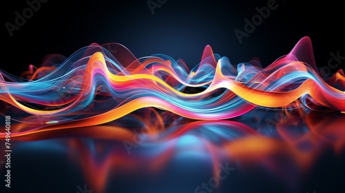 Colorful Abstract Wavy Lines Floating Over a Reflective Dark Surface